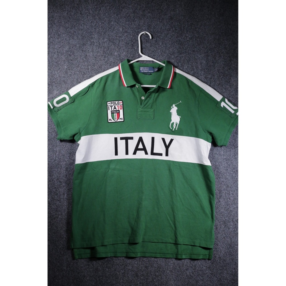Polo Ralph Lauren Italy Big Pony Polo Shirt Mens XL Green Vintage Custom Fit